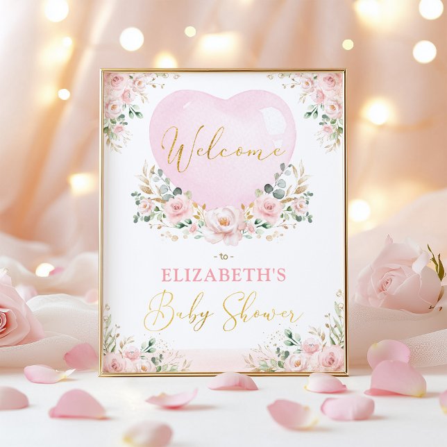 Blush Pink Floral Valentines Baby Shower Welcome Poster (Creator Uploaded)