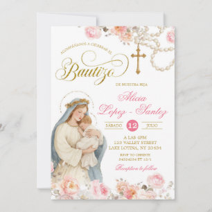 Blush Pink Floral Virgin Mary Bautizo Invitacion Invitation