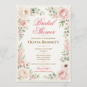Blush Pink Floral Watercolor Bridal Shower Invitation
