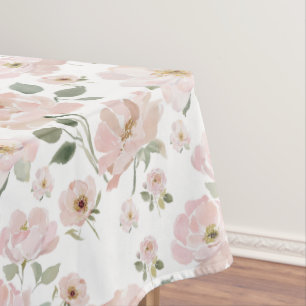 Blush Pink Floral Watercolor Pattern Tablecloth