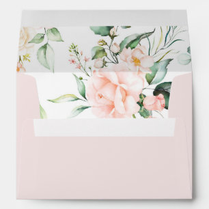Blush Pink Floral Watercolor Roses Wedding Envelope