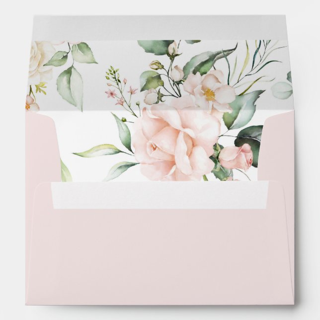Blush Pink Floral Watercolor Roses Wedding Envelope (Back (Bottom))