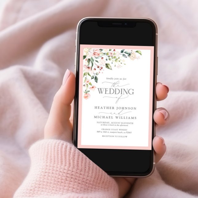 Blush Pink Floral Watercolor Script Photo Wedding Invitation (Creator Uploaded)