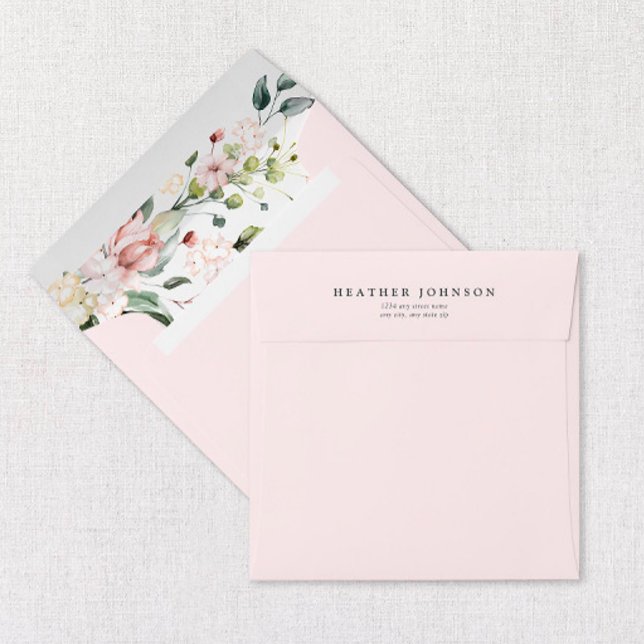 Blush Pink Floral Watercolor Square Envelope (Creator Uploaded)