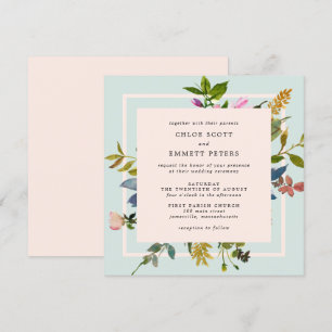 Blush Pink Floral Watercolor Square Wedding Invitation