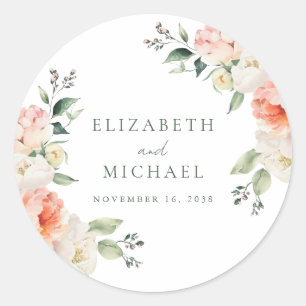 Blush Pink Floral Watercolor Wedding Classic Round Sticker