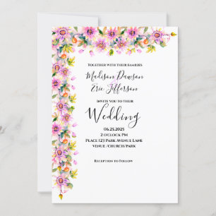 Blush Pink Floral Watercolor Wedding  Invitation