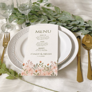 Blush Pink Floral Watercolor Wedding  Menu