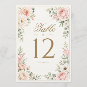 Blush Pink Floral Watercolor Wedding Table Card