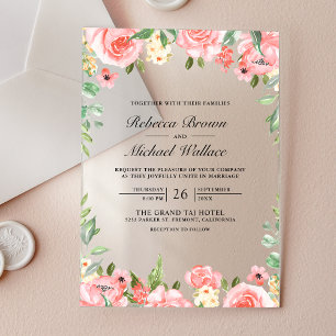 Blush Pink Floral Wedding Acrylic Invitations