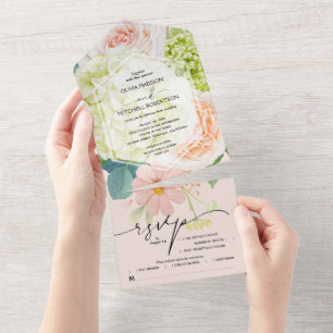 Blush Pink Floral Wedding All In One Invitation
