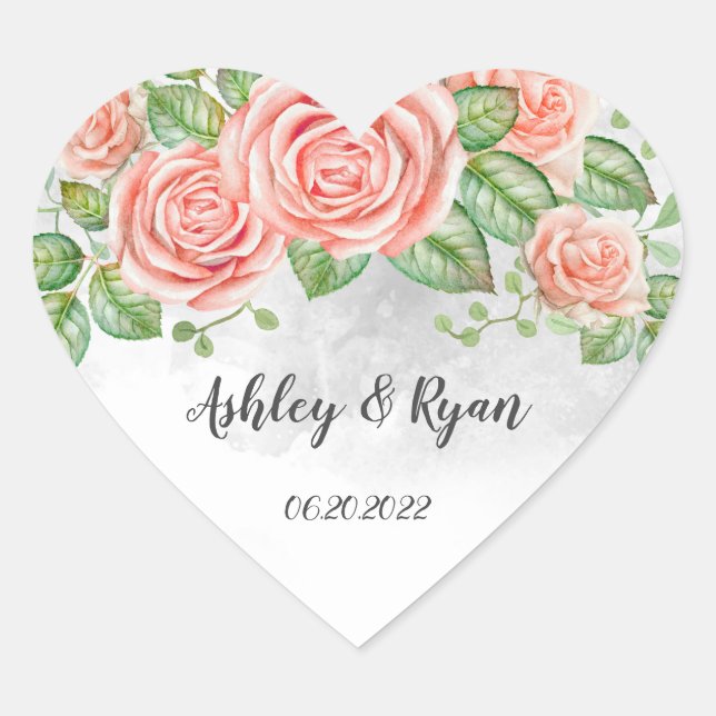 Blush Pink Floral Wedding  Classic Heart Sticker (Front)