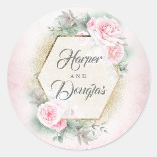 Blush Pink Floral Wedding Classic Round Sticker