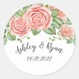 Blush Pink Floral Wedding Classic Round Sticker 