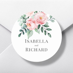 Blush Pink Floral Wedding Classic Round Sticker