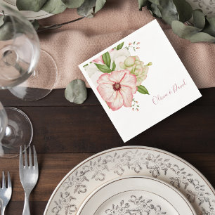 Blush Pink Floral Wedding Cocktail Napkin