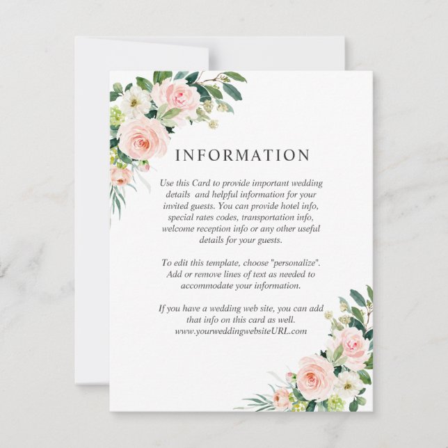 Blush Pink Floral Wedding Details Invitation (Front)