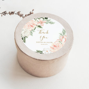 Blush Pink Floral Wedding Favour Thank You Classic Round Sticker