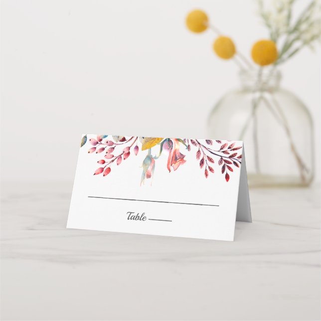 Blush Pink Floral Wedding Folded Place Card (Front)