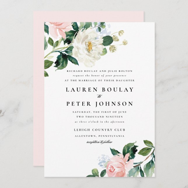 Blush Pink Floral Wedding Invitation (Front/Back)