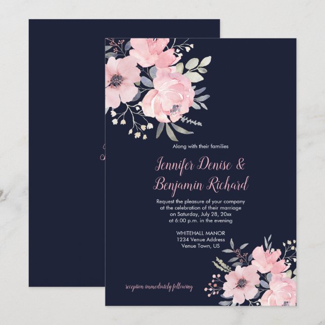 Blush Pink Floral Wedding | Invitation (Front/Back)