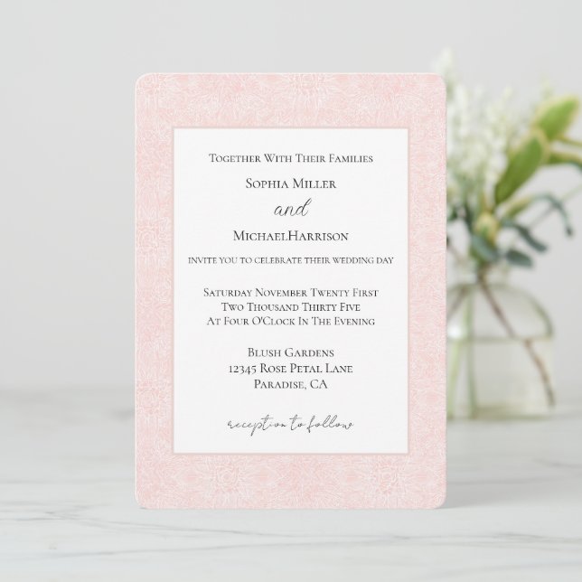 Blush Pink Floral Wedding Invitation (Standing Front)