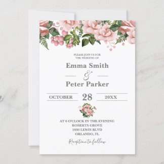 Blush Pink Floral Wedding Invitation