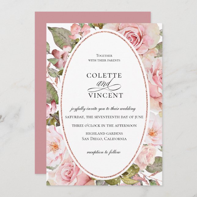 Blush Pink Floral Wedding Invitation (Front/Back)
