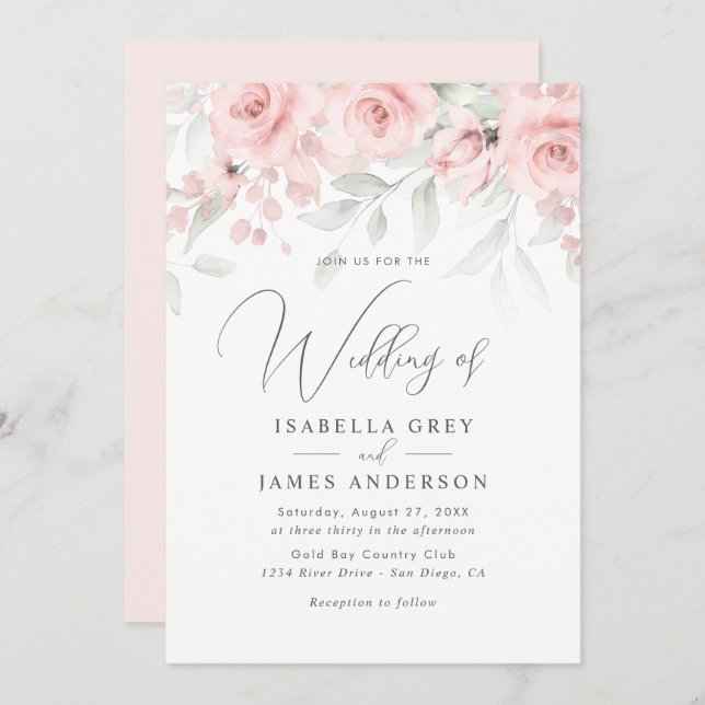 Blush Pink Floral Wedding  Invitation (Front/Back)