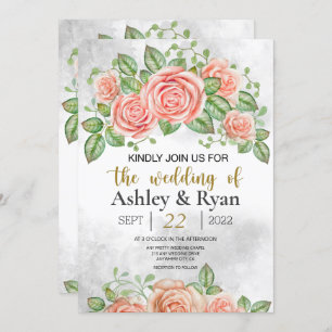 Blush Pink Floral Wedding Invitation 