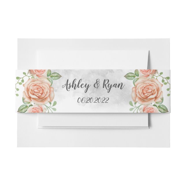 Blush Pink Floral Wedding Invitation Belly Band (Front Example)