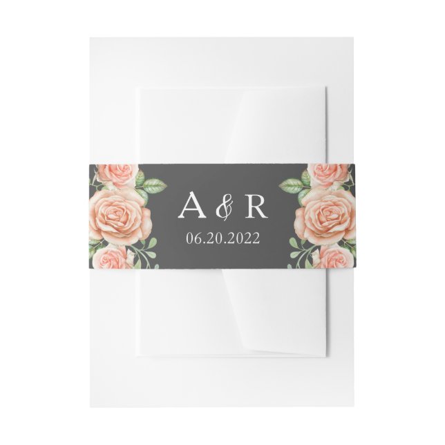 Blush Pink Floral Wedding Invitation Belly Band (Front Example)