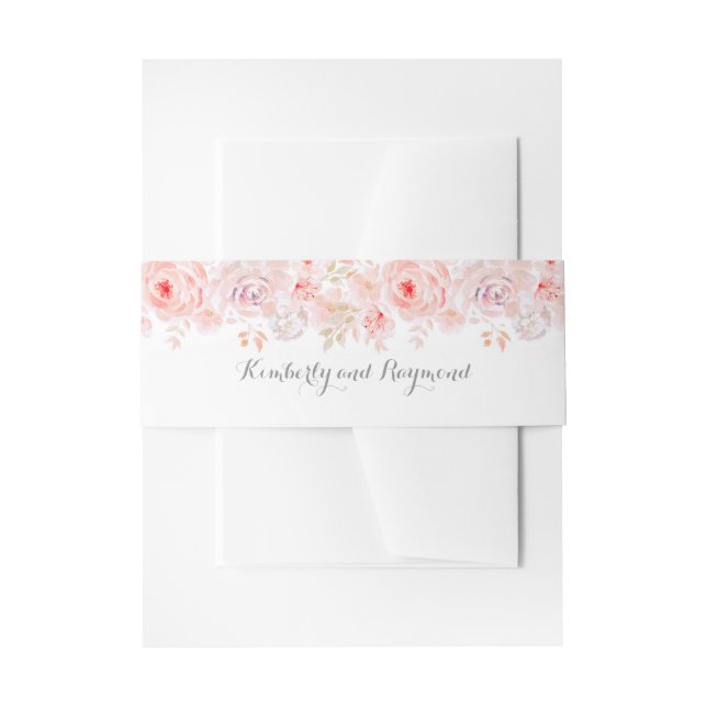 Blush Pink Floral Wedding Invitation Belly Band (Front Example)