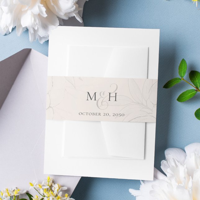 Blush Pink Floral Wedding Invitation Custom Belly Band (Simple monogram calligraphy script ampersand invitation belly band.)