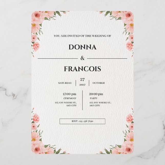 Blush Pink Floral Wedding Invitation Template (Front)