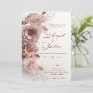 Blush Pink Floral Wedding Invitation White Flowers