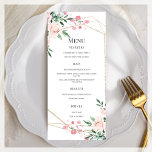 Blush Pink Floral Wedding Menu<br><div class="desc">Customisable clean white wedding menu. Featuring pretty blush pink floral bouquets with gold geometric lines.</div>