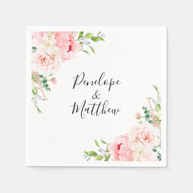 Blush Pink Floral Wedding Napkin (Front)