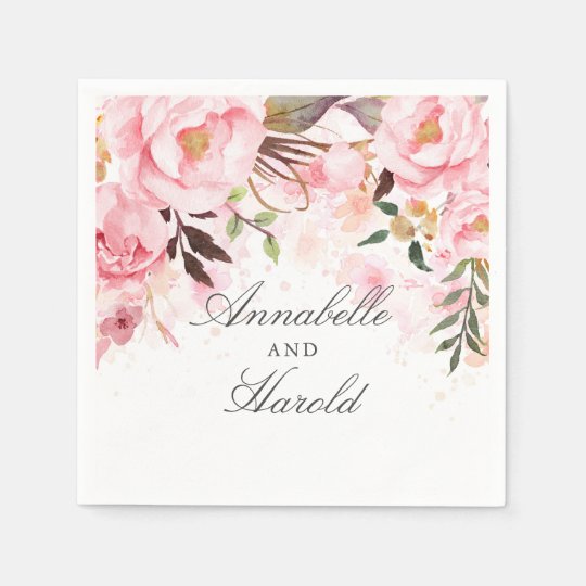 Blush Pink Floral Wedding Paper Napkin