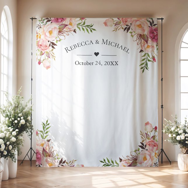 Blush Pink Floral Wedding Photo Booth Backdrop Tapestry (Creator Uploaded)