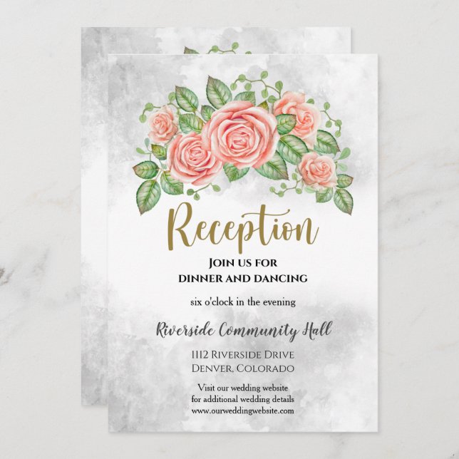 Blush Pink Floral Wedding Reception Insert Invitation (Front/Back)