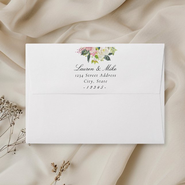 Blush Pink Floral Wedding Return Address Envelope (Creator Uploaded)