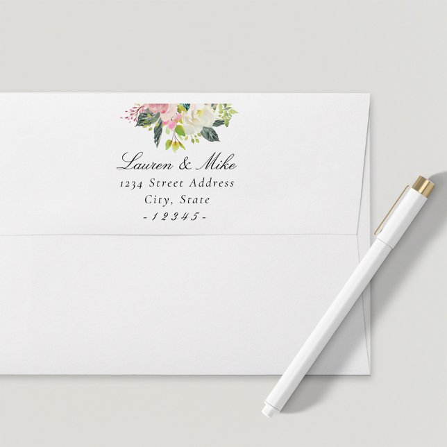 Blush Pink Floral Wedding Return Address Envelope (Creator Uploaded)