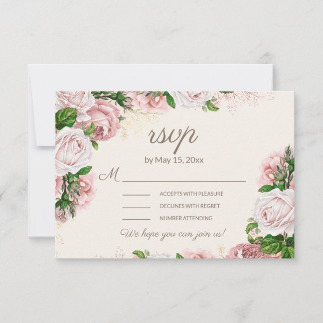 Blush Pink Floral Wedding RSVP Calligraphy Script Card (Front)