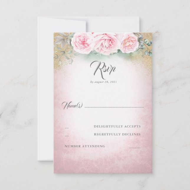 Blush Pink Floral Wedding RSVP Card (Front)