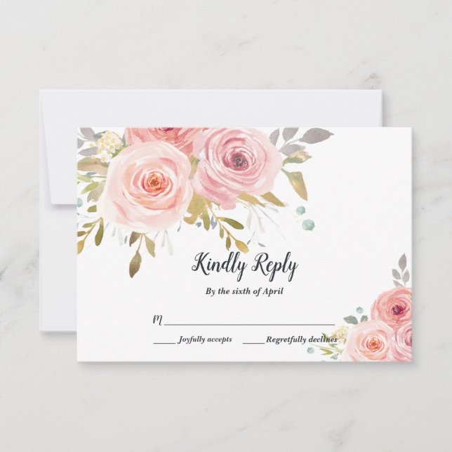 Blush Pink Floral Wedding RSVP Card (Front)