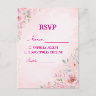 "Blush Pink Floral Wedding RSVP Card Response Card