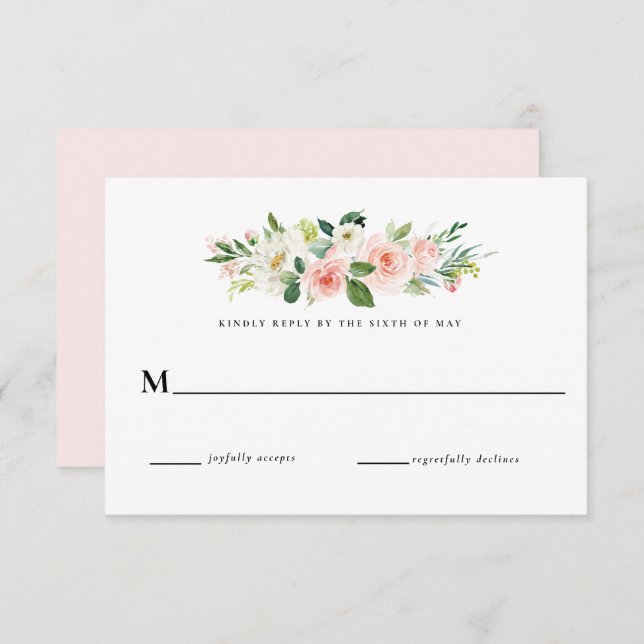 Blush Pink Floral Wedding RSVP Reply Invitation (Front/Back)