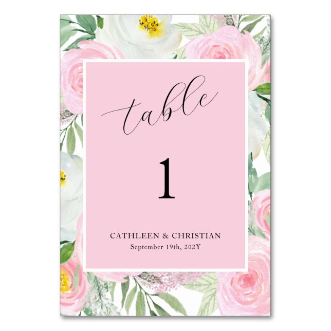 Blush Pink Floral Wedding  Table Number (Front)