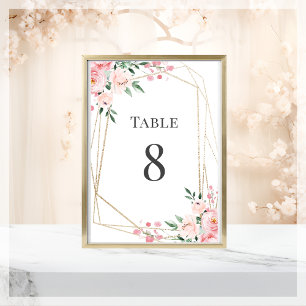 Blush Pink Floral Wedding  Table Number